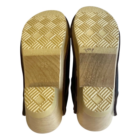 No. 6 Dakota Shearling Clog on Mid Heel in Black and Brown Aviator - Picture 13 of 14